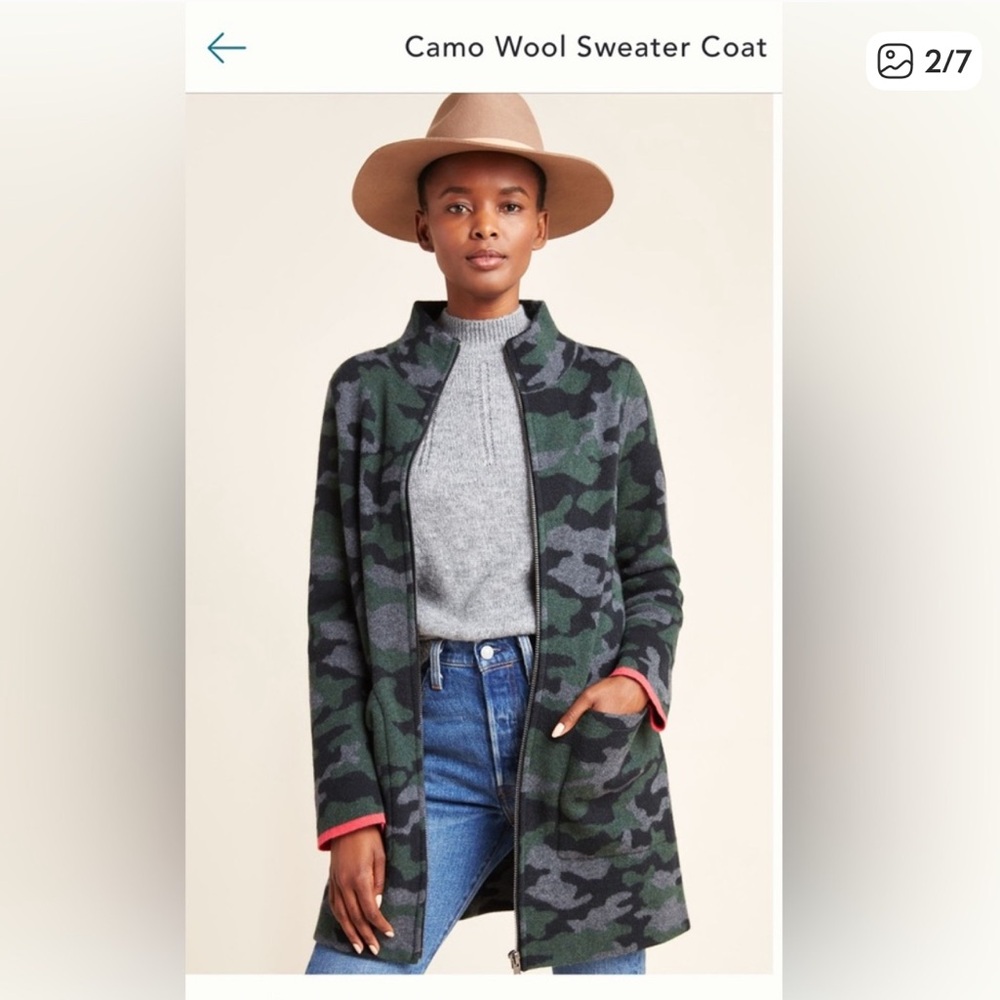 Anthropologie Field Flower Camouflage Sweater Coat